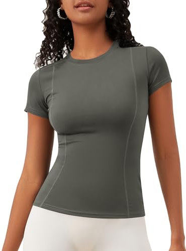 IECCP Gym Oberteil Damen für Damen funktions Sport T-Shirt Kurzarm Laufshirt Rundhals Sportshirt Oberteile Fitness T Shirts Slim Fit S Grau