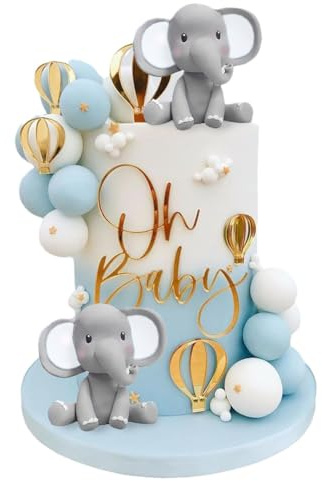 21 PCS Cute Baby Elephant Pearl Balls Cake Decoration Mini Balloon Cake Topper Baking Cake Decorations DIY Elephant Theme Party Supplies for Birthday Party Baby Shower Wedding - Blue