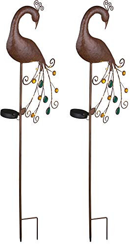 Globo 2X LED Außen Solar Erspieß Steck Lampen Terrassen Weg Pfau Leuchten Bronze bunt