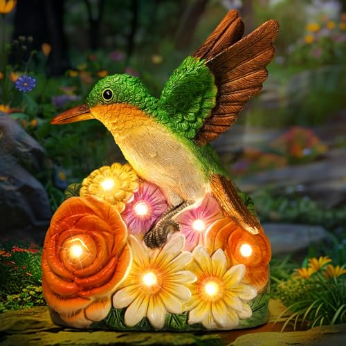 Linkax Solarbetriebene Kolibri-Statue, Gartenlicht, Outdoor-Ornamente, Geburtstagsgeschenke für Frauen, Oma, Gartendekoration für Terrasse, Balkon, Hof, Rasen, einzigartige Gartengeschenke