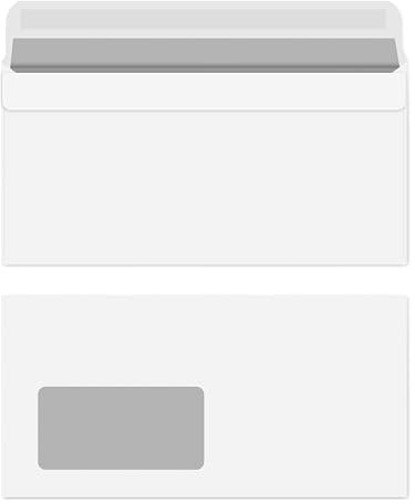 DIN Lang Briefumschläge mit Fenster, 110 x 220 mm, Selbstklebend, Weiß, 100 Stück (mit Fenster)