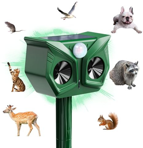 Cat Repellent, USB & Solar Powered Garden Cat Deterrents, Ultrasonic Animal Repellent, Waterproof Outdoor Animal Scarer with LED Flash Light and PIR Motion Sensor for Yard Squirrels Cats Rats Fox