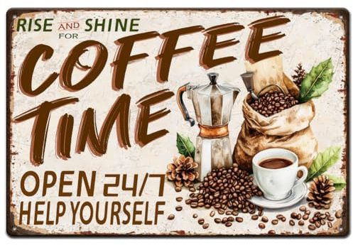 SUPERDANT Cartel de chapa con texto Coffee Time, cartel de metal retro de café, vintage, country, cafetería, decoración para cocina, comedor, bar, póster de metal para exteriores