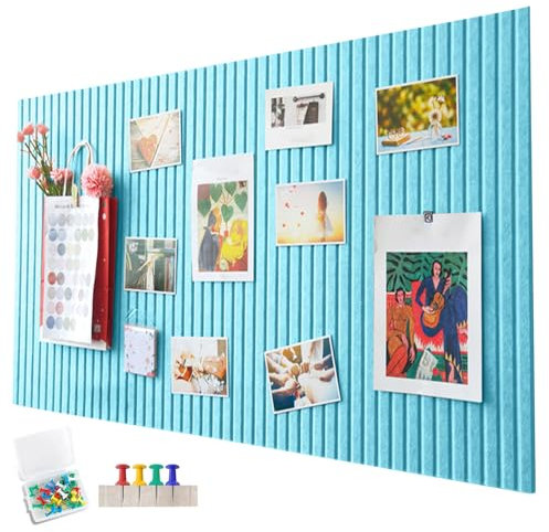 Penbinmall 60 x 40cm große korkplatte große Pinnwand,dekorative korkwand aus Filz,0,9cm dick,faltbare Fototafel mit selbstklebendem Klebeband,filz selbstklebend visionboard,pinnadeln filz,Seeblau