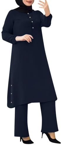 Nlaayong Kleid für Damen, muslimische lange Ärmel, lockeres Oberteil, Hose, 2 Stück, Dubai, islamisch, muslimische Frauen, passende Sets
