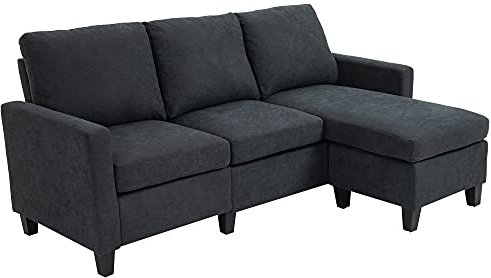 HOMCOM Ecksofa mit Schlaffunktion, L-Form Sofa mit Bettkasten, Couch mit Kissen, Eckcouch für Schlafzimmer, Wohnzimmer Polyester, 197 x 139 x 91 cm, Dunkelgrau