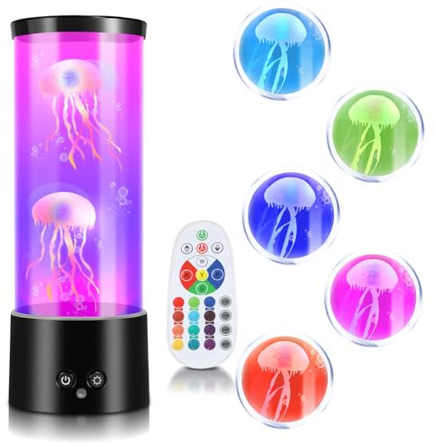 Ollewiellan LED Quallen Lavalampe Farbwechsel Jellyfish Deko Nachtlicht mit Fernbedienung Beruhigende Lava Lampe für Kinder & Erwachsene Geschenkidee für Schlafzimmer Wohnzimmer Büro