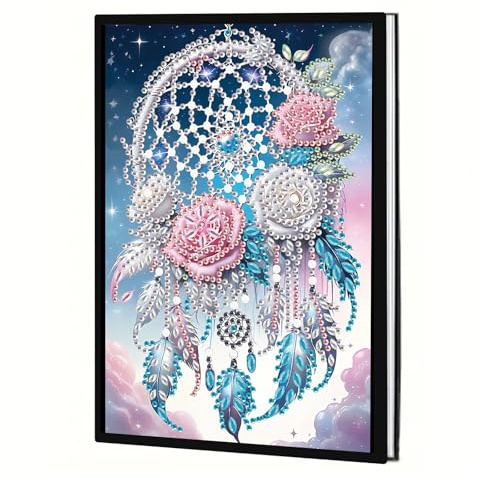 JICFDAO Diamond Painting Notebook 145x210mm Groß und Klar Diamond Painting Notizbuch A5 Blanko Tagebuch Journal Diary Crystal Art Notizbuch Tagebuch für Erwachsene Skizzenbuch Traumfänger Blumen