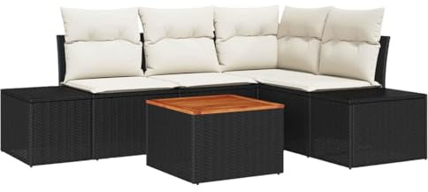 vidaXL Garten-Sofa-Set 5 pcs Schwarz und Weiß, Garten und Terrasse, modulares Sofa-Set, verstellbare Sitzgelegenheiten, UV-beständige Möbel, stylisches Lounge-Design