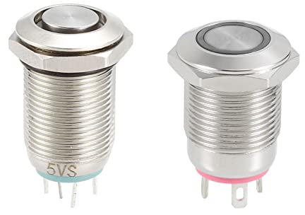 QUARKZMAN Verriegelnder Metall-Druckknopfschalter 12mm 1NO 5V blaue LED-Licht und momentaner Metall-Druckknopfschalter 12mm 2A 1NO 3-6VAC/DC rote LED-Licht 1Set