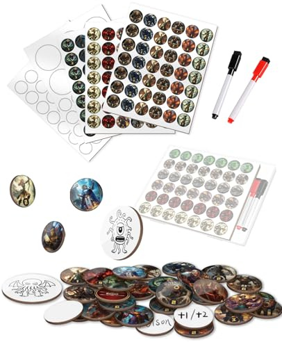 CZYY Set mit trocken abwischbaren Chips, 192 Stück, leere wiederverwendbare Chips, Kreaturen-Chips, Klasse 5E Charaktere mit Maker-Stiften, ideal für D & D, Pathfinder, TTRPG, MTG und Brettspiele