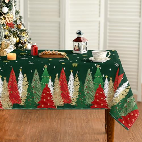 Artoid Mode Grün Bäume Schneeflocken Weihnachten 140x110 cm Tischdecke | Sterne Xmas Winter Fleckschutz Tischwäsche Küche Dekoration Party Dekor