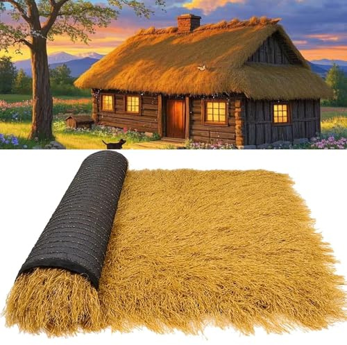 Artificial Thatch Grass Roof, Tiki Bar Hut Thatch Roofing Roll, Durable PE Straw Roof For Tiki Bars, Gazebos, Patios & Beach Tropical Hawaiian Party, UV & Weather-Resistant, Easy Ins(Size:1.64x16.4ft)