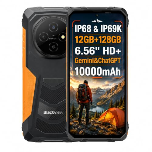 Blackview FORT 1 AI Smartphone Rugged, IA Magico Fotografico Editor, 12GB+128GB, Batteria 10000mAh, 16MP+8MP, Schermo 6.56'' HD+, IP68 IP69K Cellulare Antiurto, Android 15 DUAL SIM, GPS NFC Arancione