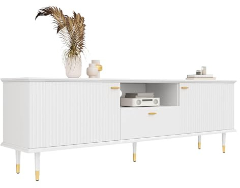 Aceinheu TV-Schrank 170 cm, Modernes Lowboard mit Schublade & offenen Fächern, Sideboard mit Soft-Close-Scharnieren & Gold-Akzenten, TV-Board aus MDF mit lackierter Oberfläche für Wohnzimmer, (Weiß)