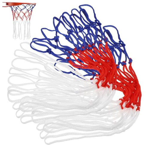 Parliky 2 Stück Basketballnetz Weiß rot blau Robustes Ersatznetz mit Schlaufen Wetterfest Strapazierfähig für Indoor und Outdoor Basketball Training und Spiele