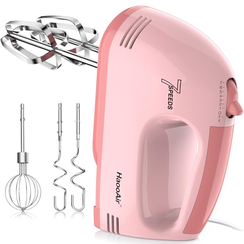 Electric Kitchen Mixer, Small 7-Speed Mixer, Dishwasher-Safe 304 Accessories (1 Whisk, 2 Dough Hooks, 2 Beaters), Mixes various ingredients, for both beginners and bakers