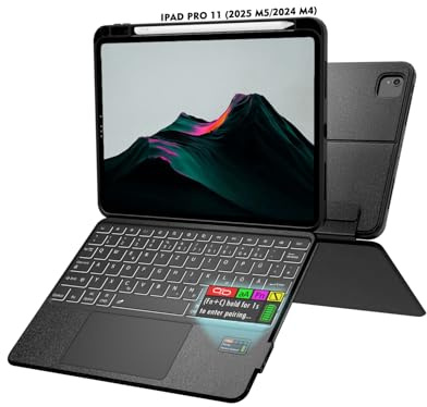 Doohoeek Tastatur Hülle mit LCD-Display für iPad Pro 11 Zoll 2025(M5)/2024(M4), Abnehmbare Bluetooth Wireless Keyboard Case Type Folio mit Hintergrundbeleuchtung&Multi-Touch Trackpad, QWERTZ