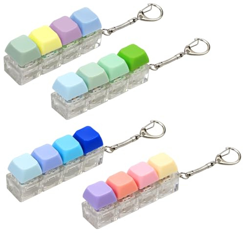 4 Pack Keyboard Fidget Toys 4 Keys Keychain Stress Relief Clicker | Multicolor, Keychain Clicker, Decompression Keycaps, Funny Portable