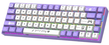 SENECESLI Mechanical Gaming Keyboard with Blue Switch, 68 Keys Light Up Key Board with 17 Backlit Modes, Dual Color Design, Wired Portable Keyboard for Satisfying Typing (Blue Switch - Purple White)