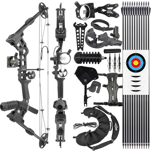 PYMUST Bogenschießen 20-70lbs Einstellbare Compound Bogen Pfeil Set IBO 320 FPS Let-Off 80% Outdoor-Schießen Jagd Pulley Bogen mit Zubehör (schwarz)