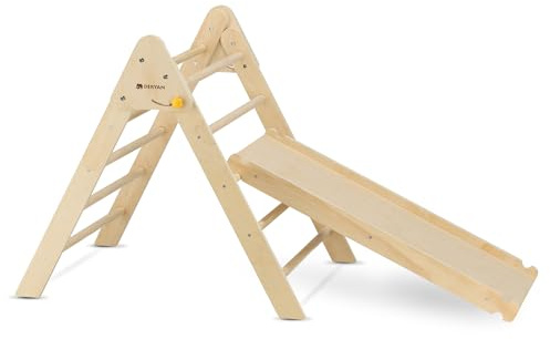 Deryan Luxe Dreieck, faltbar, mit Rampe und Eichhörnchenkäfig/Rutsche – Montessori Gym Möbel aus Holz