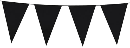 Schwarze Wimpelkette 10m aus Kunststoff – Große Wimpel 20x30 cm – Wetterfeste Girlande für Indoor & Outdoor – Reißfest & Wiederverwendbar – Party Deko für Geburtstag, Hochzeit & Gartenparty (Schwarz)