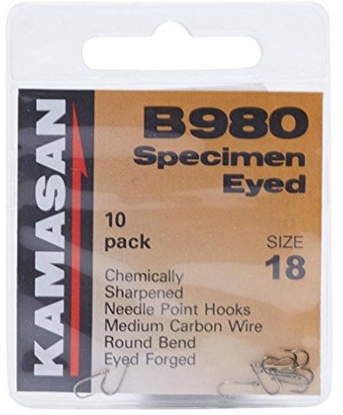 Kamasan B980 Barbed Specimen Eyed Hooks - Size 18, One Size