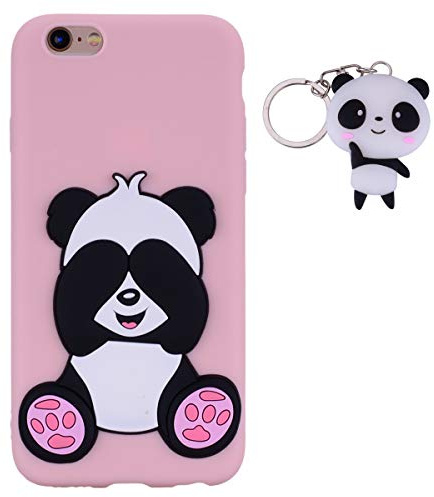 HopMore Silikon 3D Panda für iPhone 6S / 6 (4.7 inch) Hülle Kawaii Muster Ultra Dünn Schutzhülle iPhone 6 6S Handyhülle Stoßfest Silikonhülle Slim Bumper Design Case Cover mit Schlüsselbund - Rosa