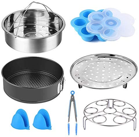 Pressure Accessories Set 8 Pcs Pressure Cooker Accessories Fit 5 6 8Qt Steamer Basket Springform Pan, Egg Bites Mold, Egg Steamer Rack, Kitchen Tongs, Silicone Oven Mitts
