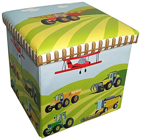ABC Décor Faux Leather Square Storage Box with removable Padded lid/Toy Box/Pouffe Stool/Foot Stool, Farm