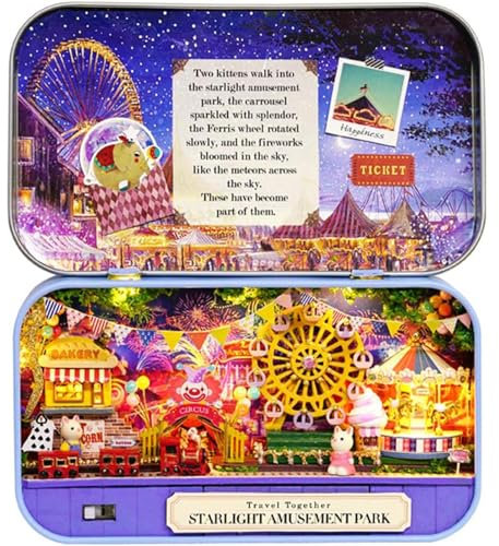Spilay Puppenhaus Miniatur mit Möbeln, DIY Puppenhaus Kit Mini Iron Box Theater, 1:24 Maßstab Creative Room Toys Bestes Geburtstagsgeschenk für Erwachsene und Jugendliche (Star Light Vergnügungspark)