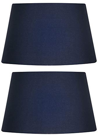 2 Pack - Navy Blue 12 Cotton Drum Vintage Tapered Fabric Lampshade with Reversible Gimble & Shade Reducing Ring to Fit All Types of Lampholders - Sold in Pairs