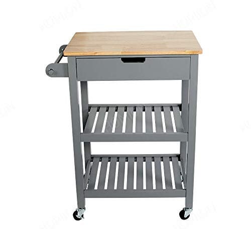 3 Tier Kitchen Cart Island Rolling Dining Wooden Trolley Storage Cabinet Home Wood Multi-Purpose Trolley with Shelves & Drawers Space-Saving Living Room Cart
