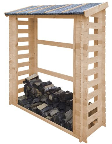 TIMBELA Holz Kaminholzregal M201 - Brennholzregal B184xL86xH200 cm/0.9m2 Holzhalter für Garten - Fahrrad Schuppen - Wasserfestes Dach
