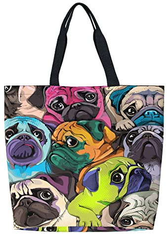 Famame Bolsa de lona grande para mujer, casual, bolsa de hombro reutilizable, bolsa de compras, Multicolor23, One Size