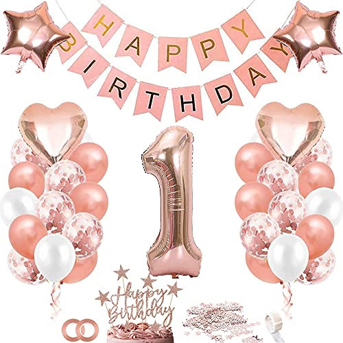 TOPHOPE Luftballon 1. Geburtstag Roségold Folienballon Luftballon Zahlen Geburtstagsdeko Mädchen 1 Jahr Riesen Folienballon Zahl 1 Ballon 1 Deko zum Geburtstag Roségold Happy Birthday
