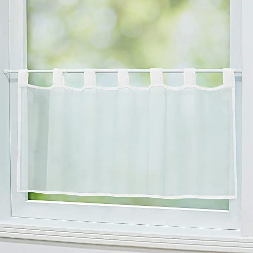 Scheibengardine Bistrogardine Cafehausgardine für Vitragestange oder Klemmstange - Stoff Voile Uni transparente Gardine Stores Breite 145 x 45 cm Höhe - Farbe weiß