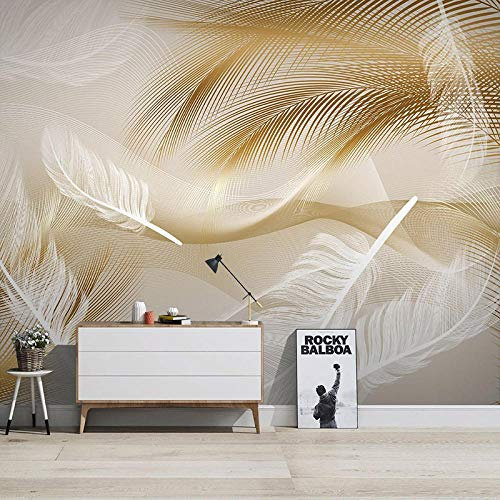 BYSQX Fond D'Écran 3D Mural Or Lignes Blanc Plumes Papier Peint Intissé Tapisserie Murales Panoramique 3D Mur De Fond Tv Papier Peint Chambre Enfant Adulte Poster Murales 350 X 256 cm