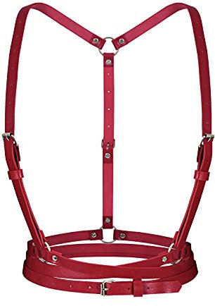 LEACOOLKEY Damen Punk Taillengürtel PU Leder Schwarz Gothic Gürtel Körperketten Gürtel für Cosplay Rave Outfit Halloween Kostüm