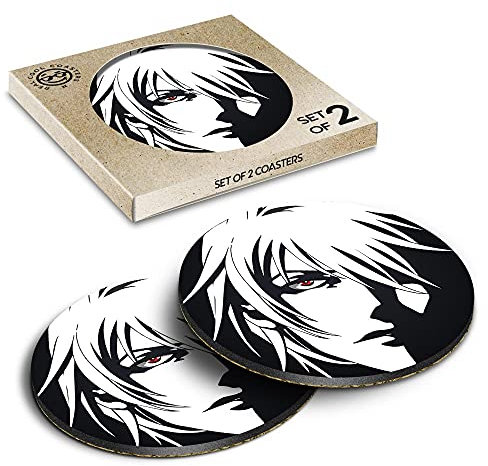 2 x Eco Boxed Cork Coasters - Anime Manga Face Japanese Drink Cup Mug Glass Table Mat #2810