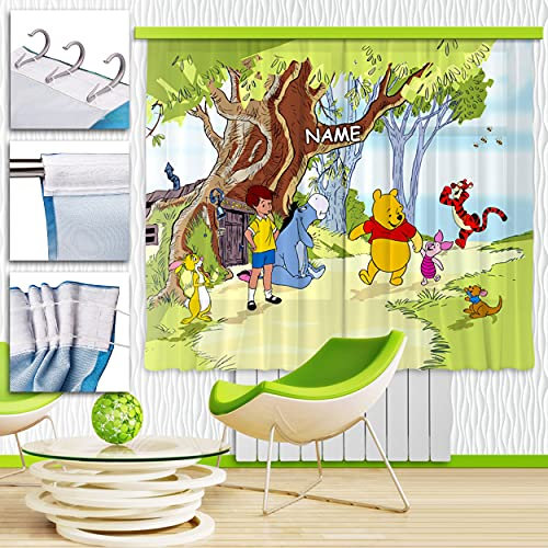 alles-meine.de GmbH 2 TLG. Set Fertigschal - Vorhang/fertig Gardine - - Winnie Pooh - inkl. Name - 2X - 90 * 160 cm lang - Blickdicht - Kräuselband - leichte Verdunklung - Fe..