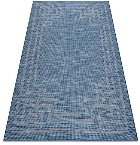 rugsx Modern Teppich SISAL Patio Flach gewebt, Schnurteppich für Wohnzimmer, Schlafzimmer, Terrasse, Küche, DunkelBlau/Beige 117x170 cm