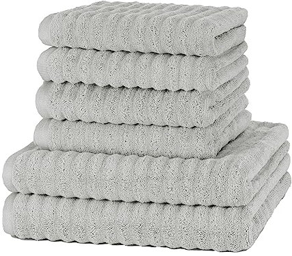 Merana OSLO Handtuch Set | schnelltrocknend, weich & fusselfrei | Frottier Luxus Qualität | 100% Baumwolle Frottee | OEKO-TEX | 590 GSM | Geschenkset | Hellgrau (6er Sparset | 4 Handtuch, 2 Duschtuch)