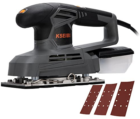 KSEIBI 1/3 Inch Palm Sanders for Woodworking 2.2 Amp Orbital Corded Finishing Sheet Sander Variable Speed Dial Wheel (KSS 24-230V) Electric Hand Sander