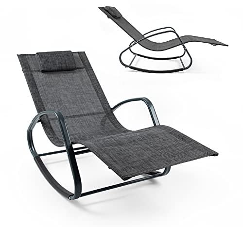 Sonnenliege mit Kopfstütze ergonomisch schaukelbar Teslin, Relaxliege, Gartenliege Schwungliege Schaukelliege Schwarz+Grau (Schwarz+Grau)