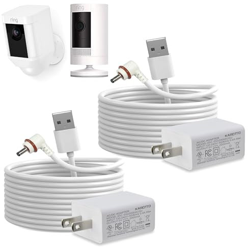 KAROTTO 4,8 m Ladekabel mit Adapter für Ring-Kamera, Ring-Netzkabel für Ring Stick Up Cam Akku 3. Generation, 2. Generation und Ring Spotlight Cam Akku – 2 Stück