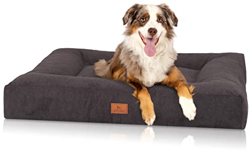 Knuffelwuff orthopädisches Hundebett aus kuscheligem Velours mit Handwebcharakter Sofia 100x80cm Schwarz - Abnehmbarer Bezug - waschbar - für große, mittelgroße und kleine Hunde