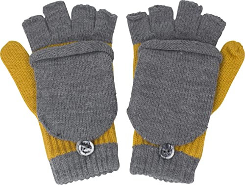 fashionchimp Kinder Halbfinger-Handschuh mit Kappe, warme Fäustlinge, Uni-Farben, Made in EU (Grau-Curry; Größe 4-5 Jahre)