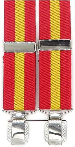 Hispapiel Tirantes hombre bandera España. Talla única caballero. Regulables y elásticos con clip metálico (Rojo)